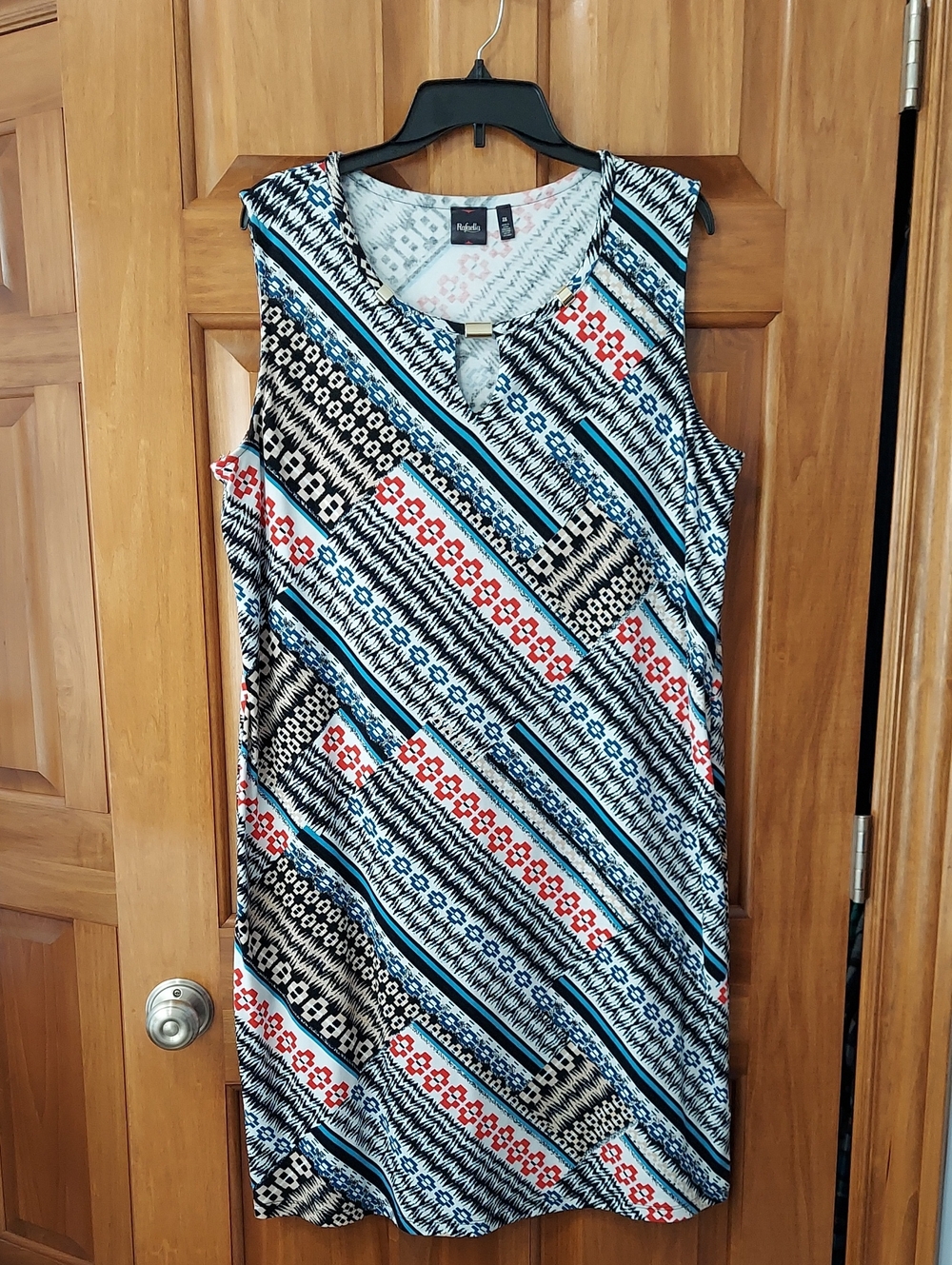 Rafaella Multicolor Geometric Midi Dress with Gold Accent, Size 2X, Like New